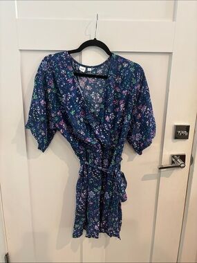 GAP Navy Floral Wrap Romper with Pink & Green Accents